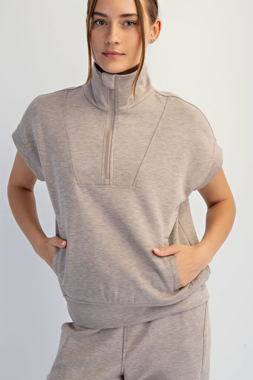 Morgan Modal Scuba Quarter Zip Short Sleeve Top