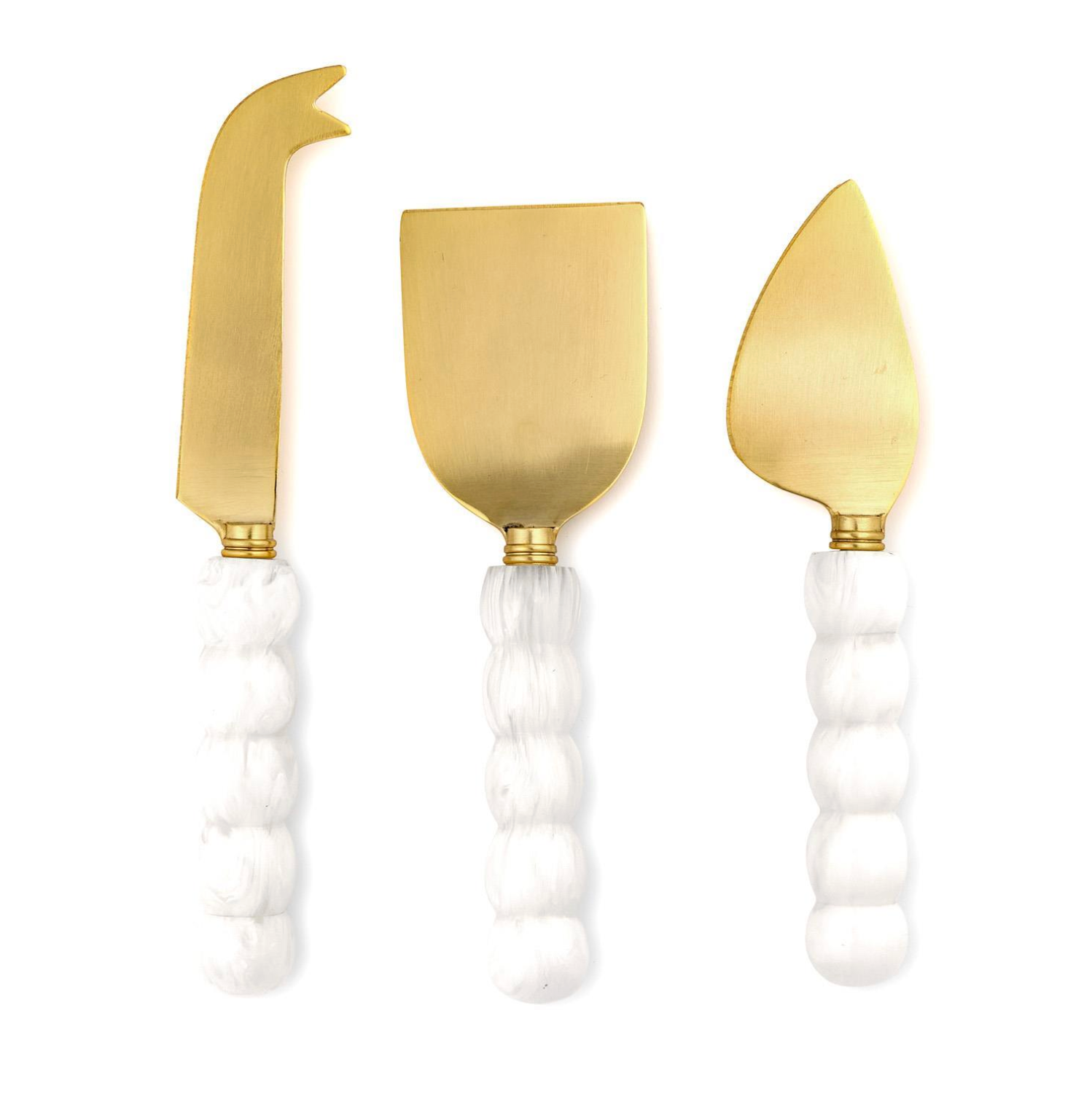 Modern Pop White Beaded Cheese Knives Set of 3