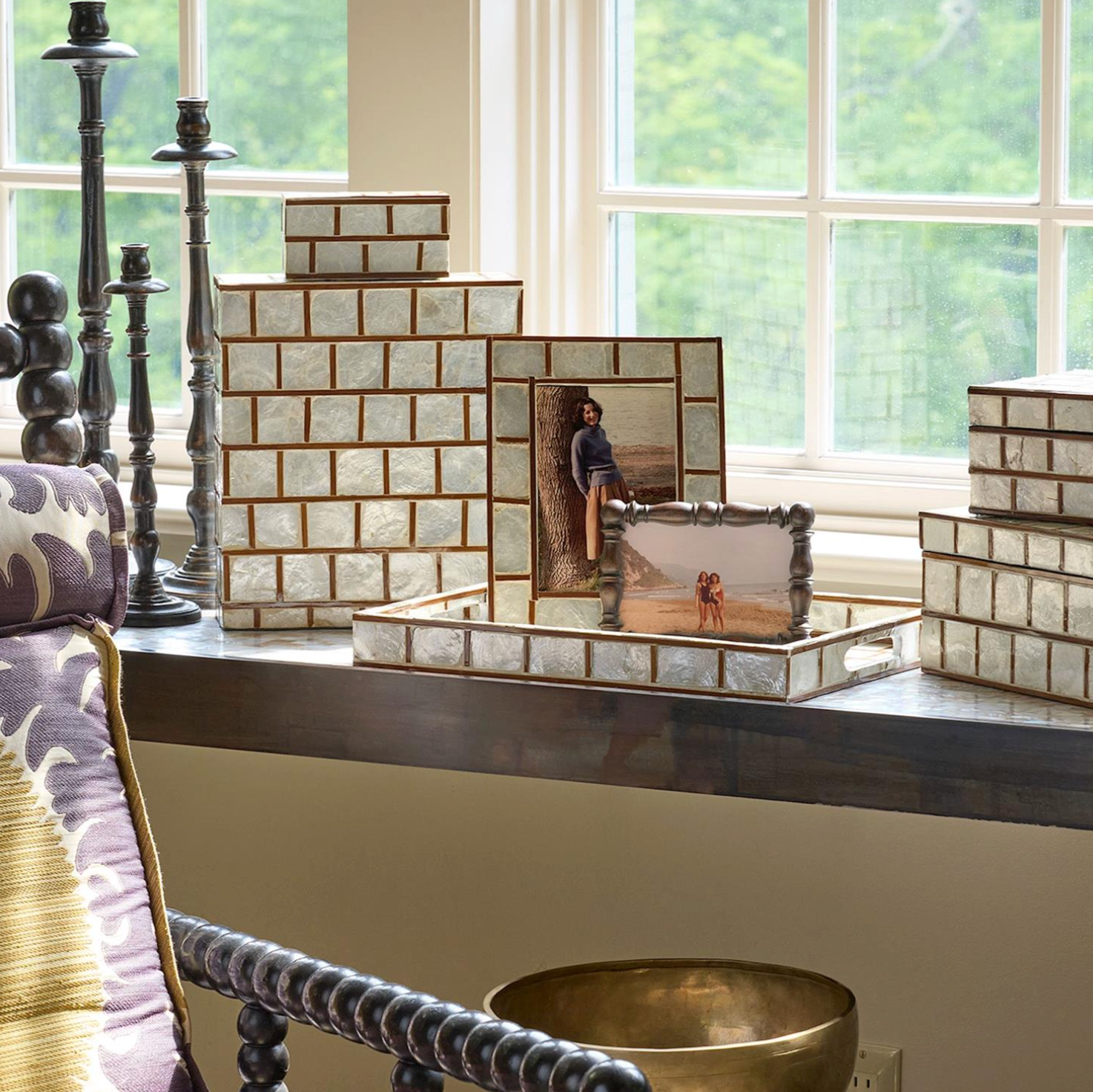 Hand Inlaid Bamboo/Capiz Shell Photo Frames