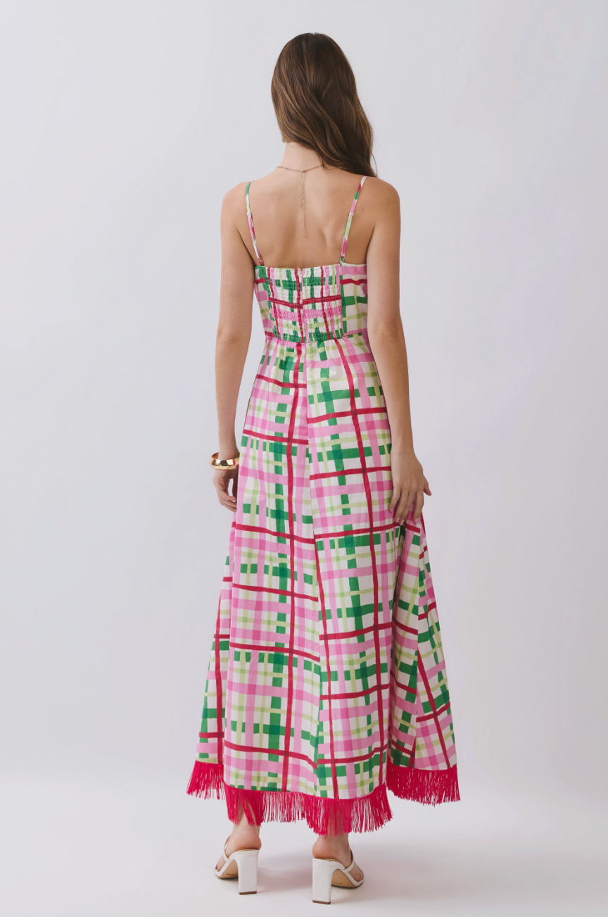 Palm Beach Plaid Fringe Hem Dress