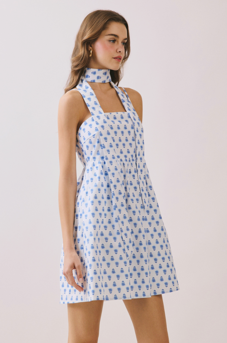 Bluebell Bay A-Line Mini Dress w/ Matching Scarf