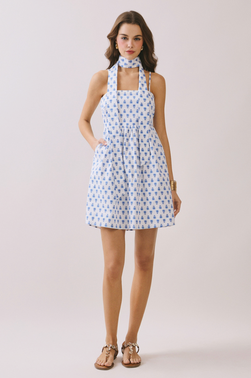 Bluebell Bay A-Line Mini Dress w/ Matching Scarf
