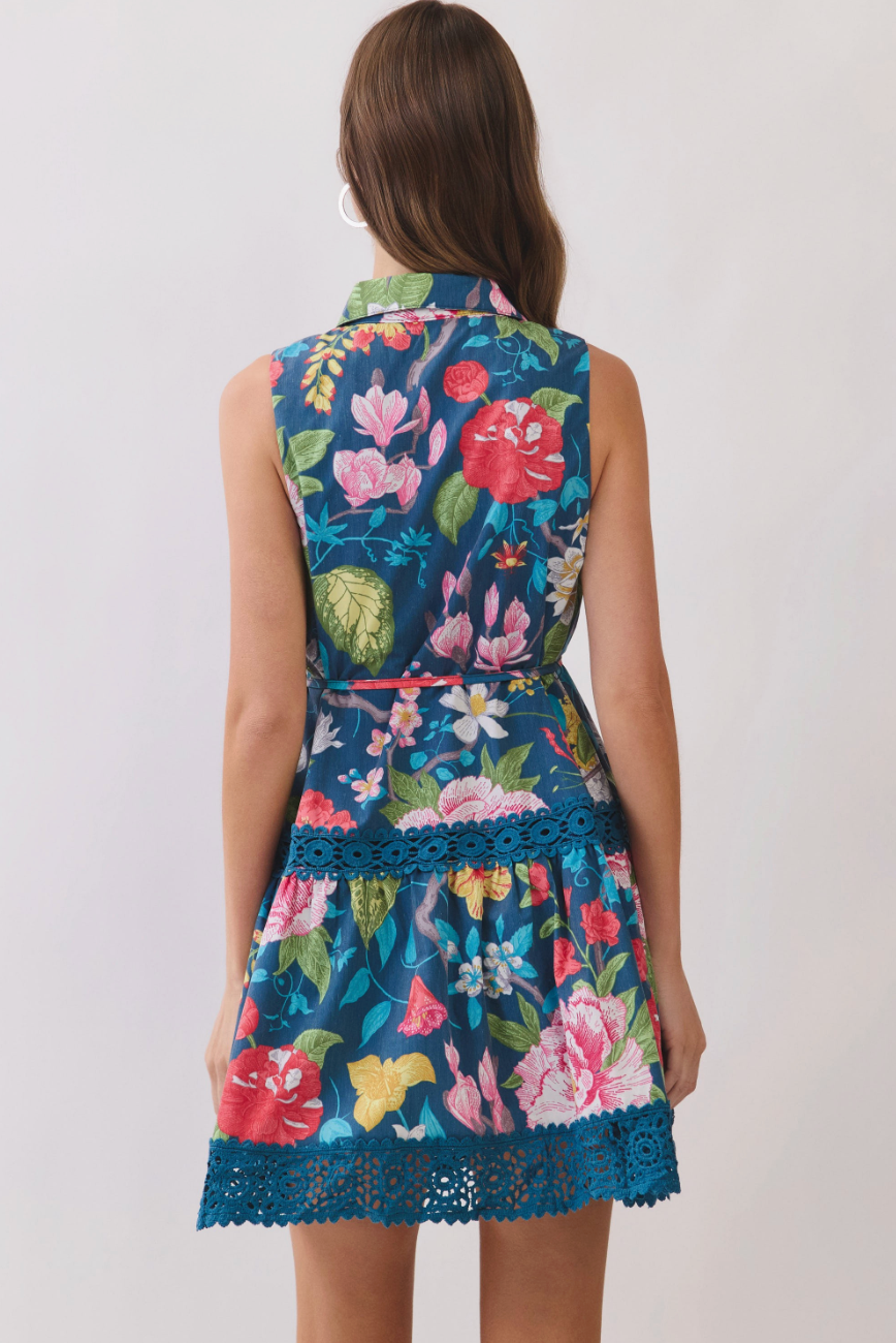 Botanical Tide Crochet Trim Mini Dress