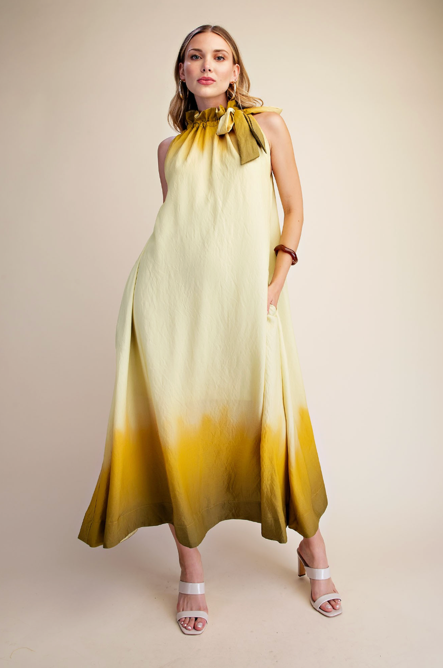 Sunbeam Tie Ruffle Neck Maxi Dress