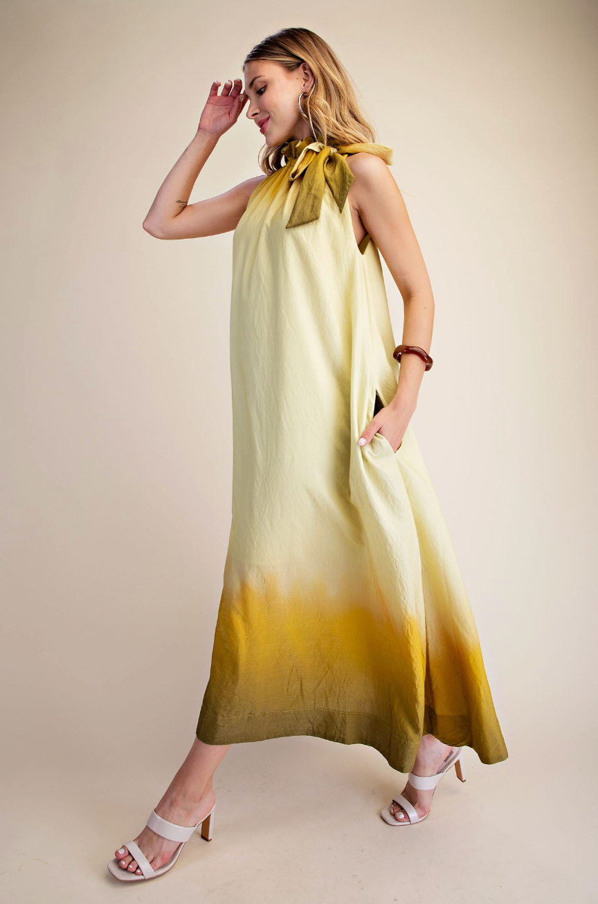 Sunbeam Tie Ruffle Neck Maxi Dress