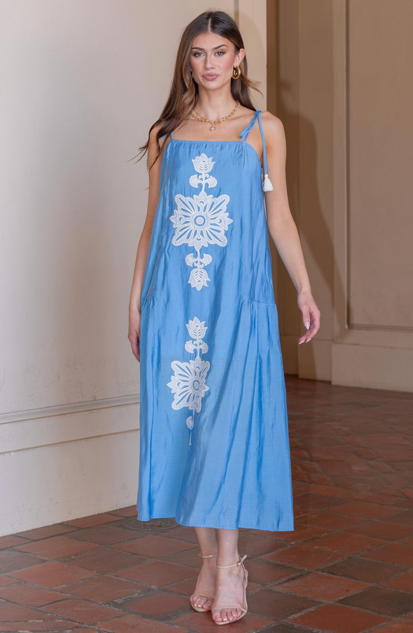 Grand Bloom Tassel Tie Midi Dress