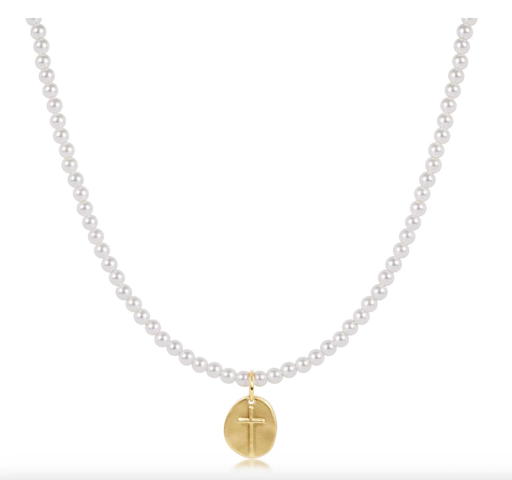 E Newton Choker Beaded - Pearl 3mm - Inspire Small Gold Disc