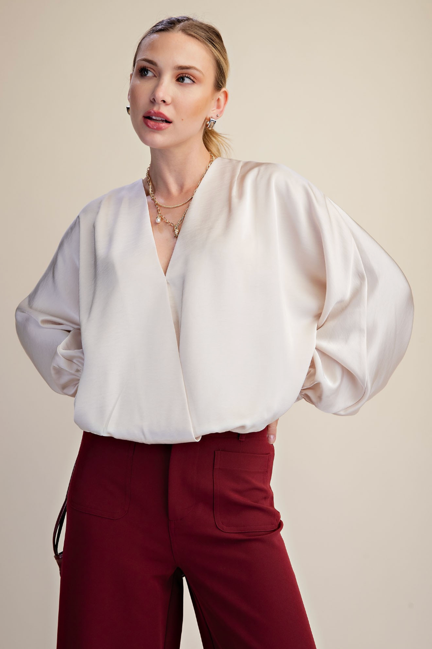 V-Neck Wrap Longsleeve Blouse