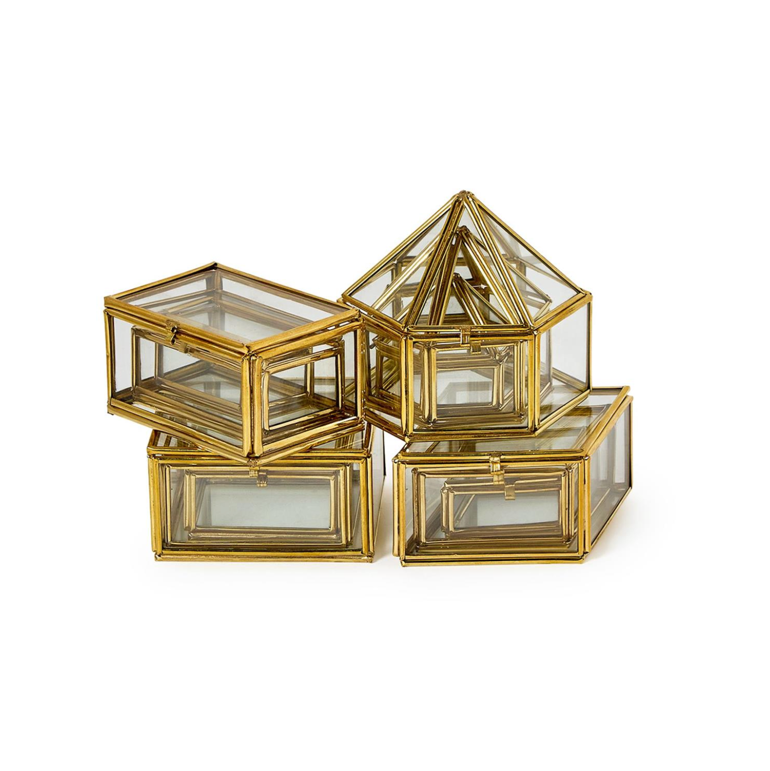 Brass & Glass Nesting Boxes - Set of 3