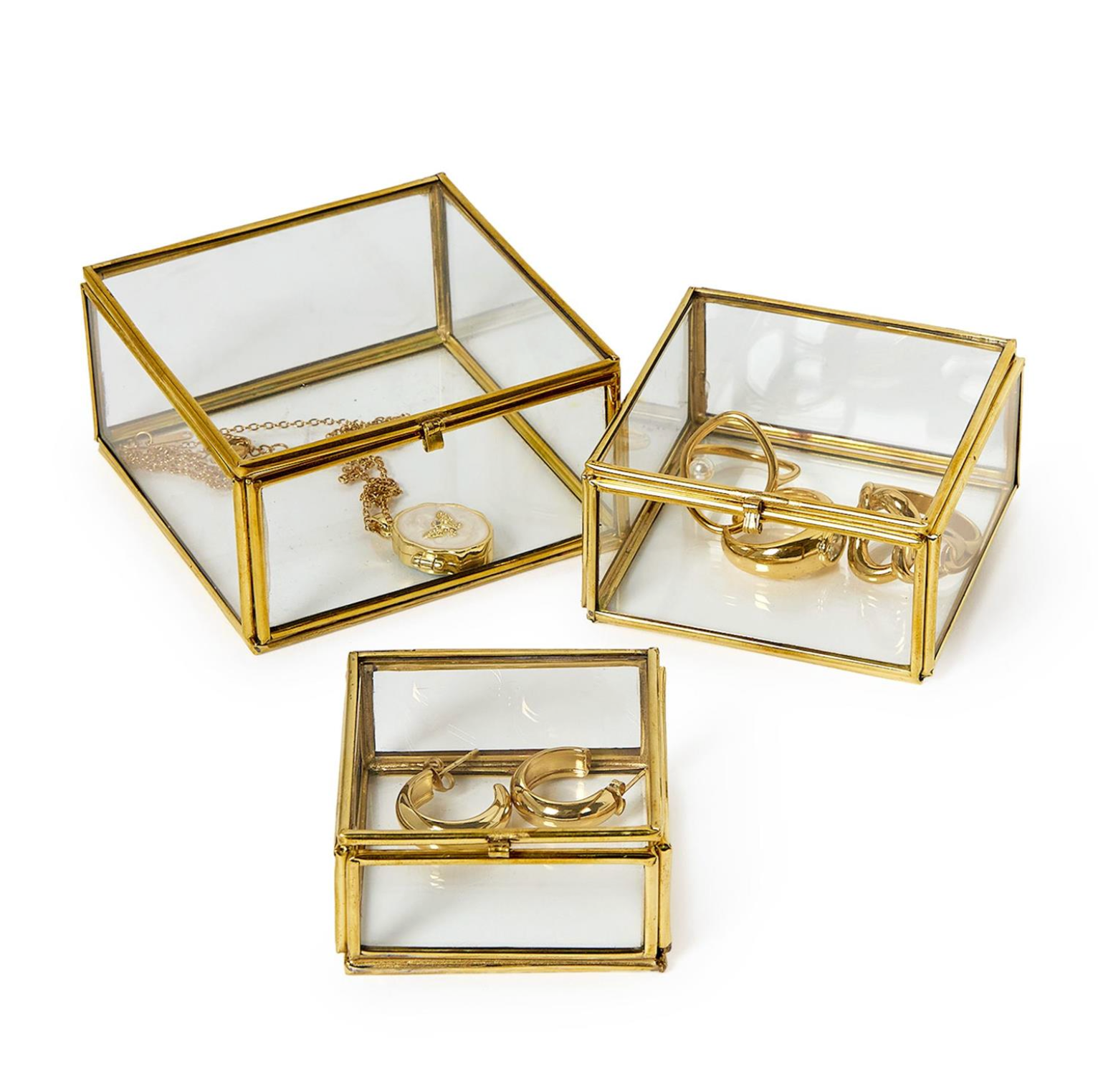 Brass & Glass Nesting Boxes - Set of 3