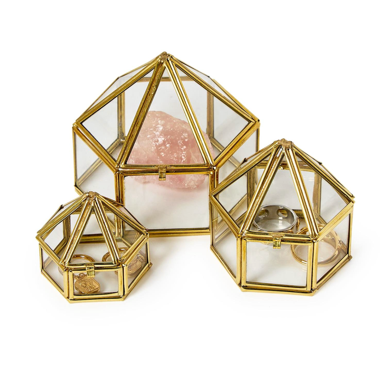 Brass & Glass Nesting Boxes - Set of 3