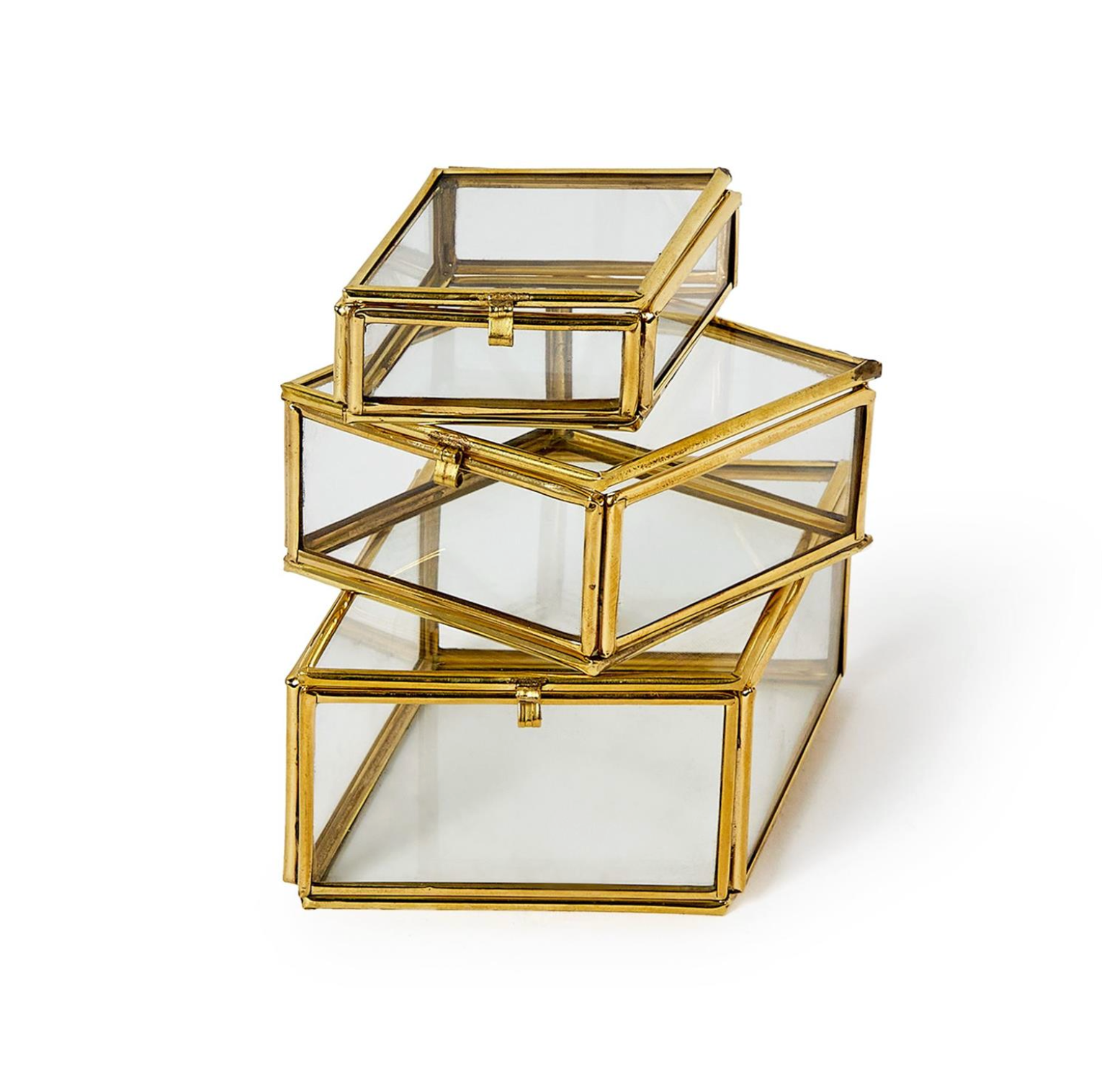 Brass & Glass Nesting Boxes - Set of 3