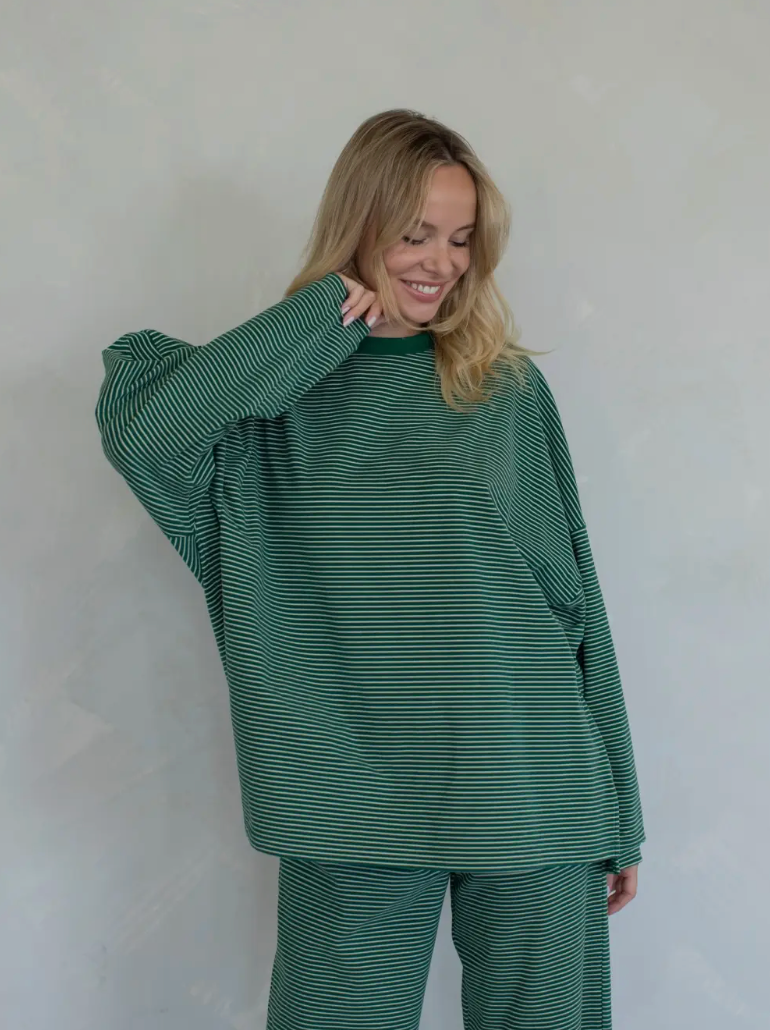 Leah Oversized Striped Fleece Top