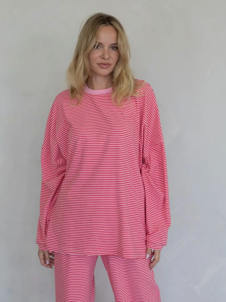 Leah Oversized Striped Fleece Top