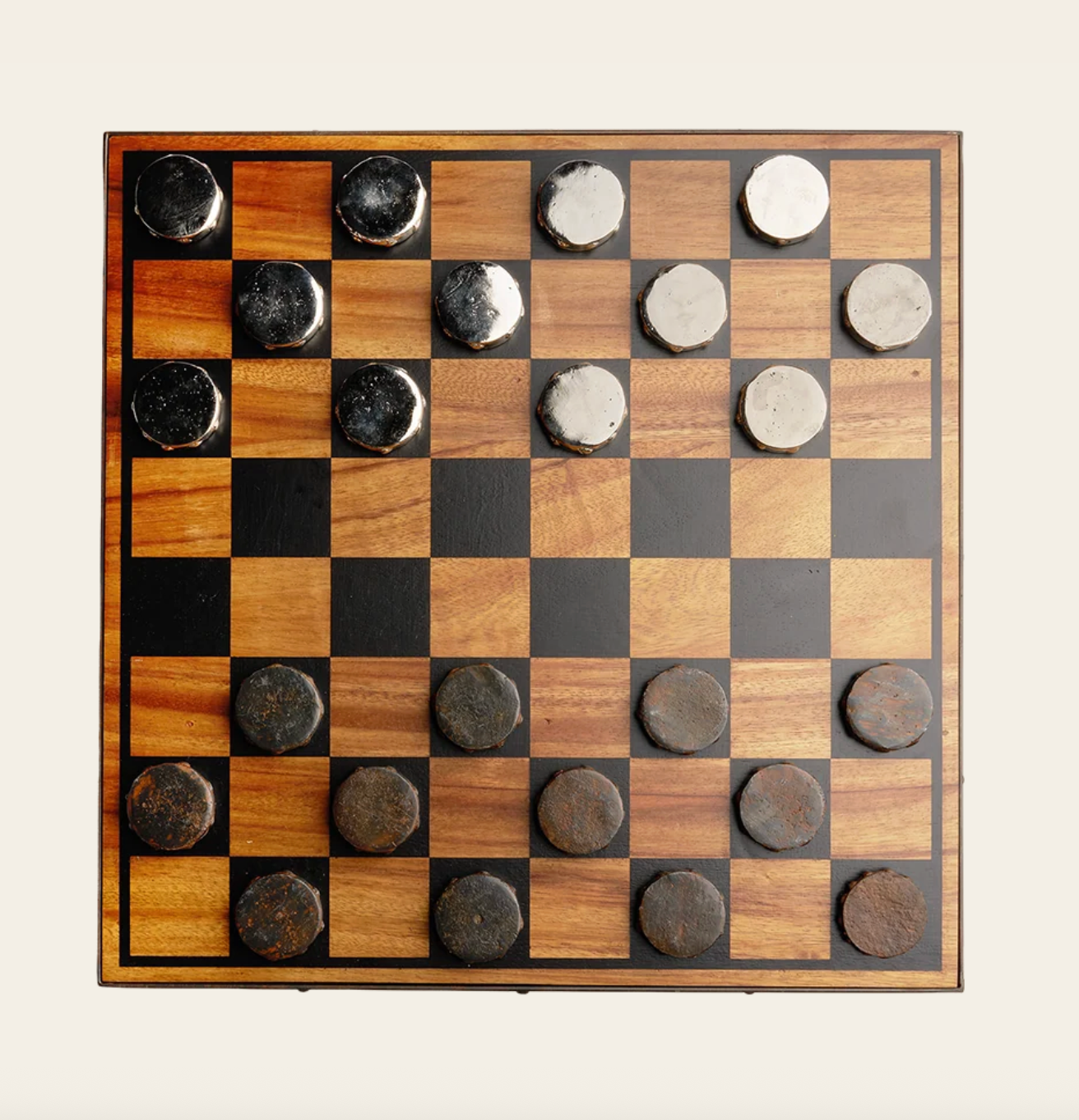 Juego D’ Damas Set w/ Wooden Board & Cast Iron Pieces In Box