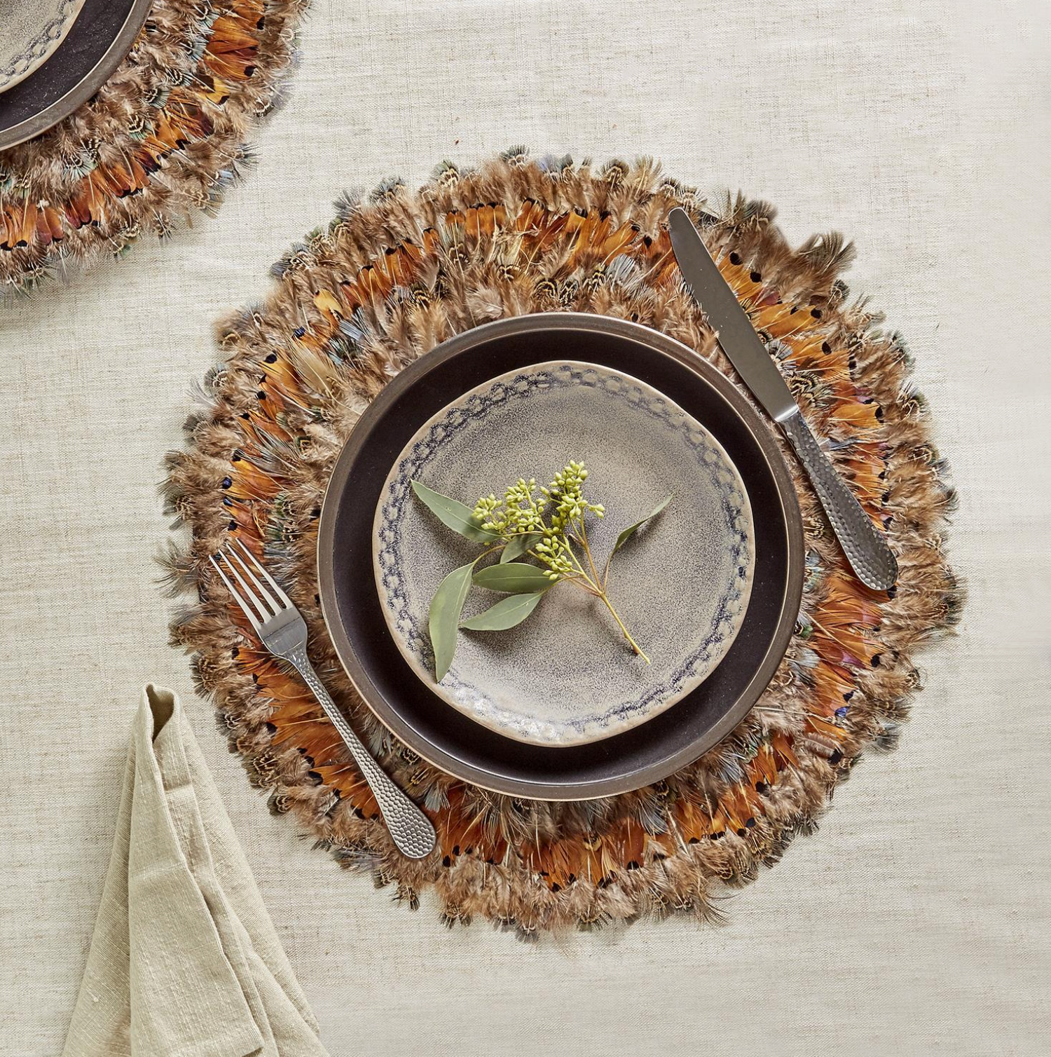 Pheasant Feather Placemats - Set of 4