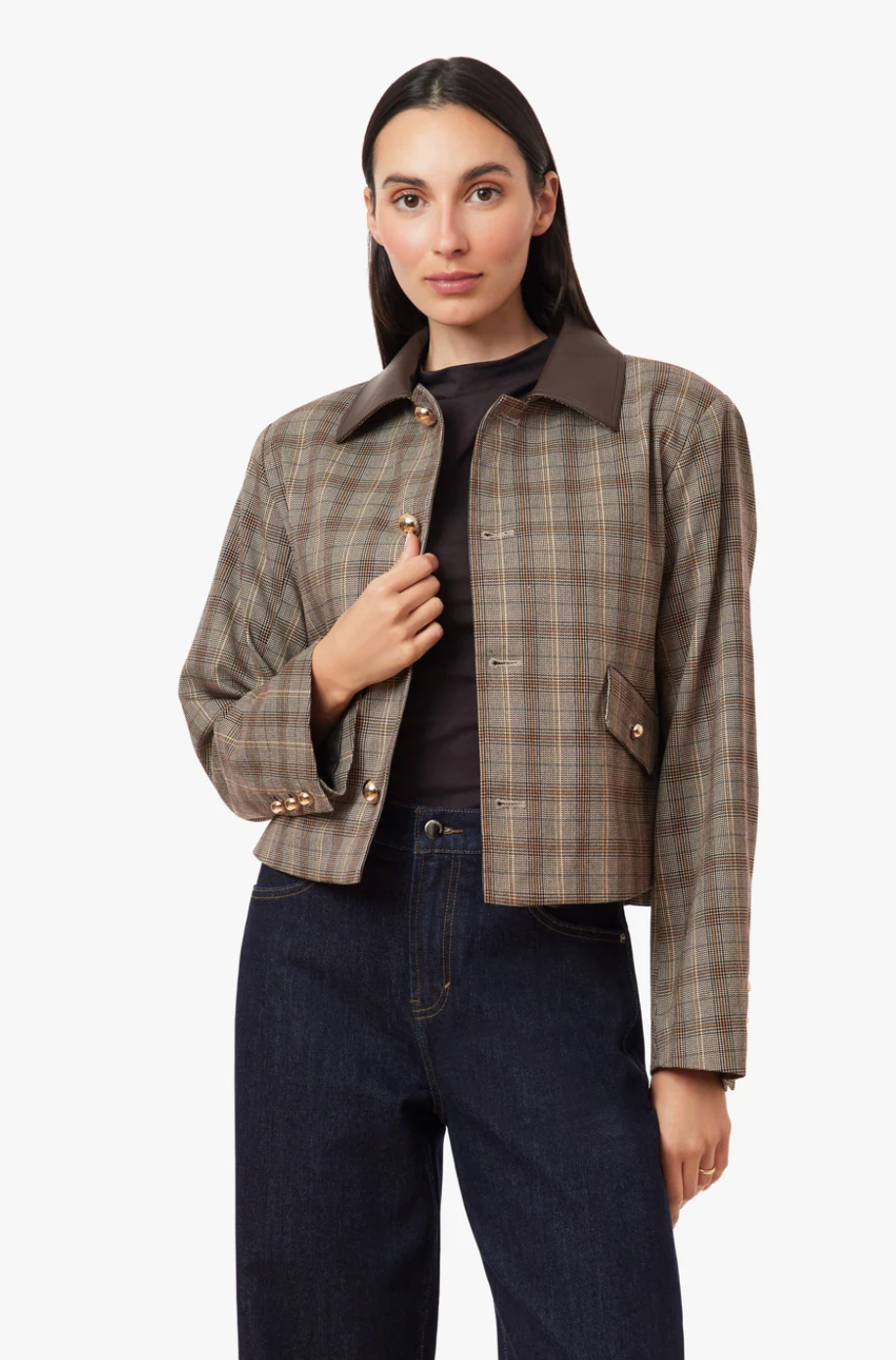 Habitual Houndstooth Check Swing Jacket
