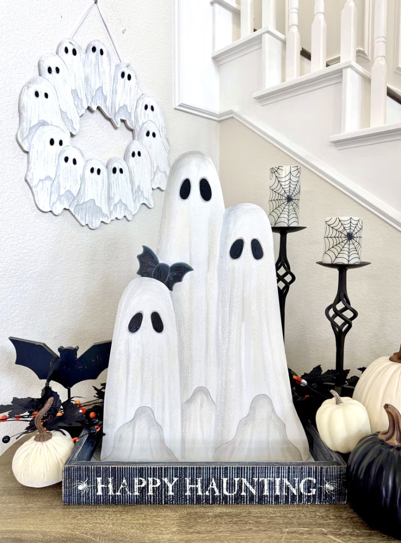 Ghost Wreath PVC Door Hanger