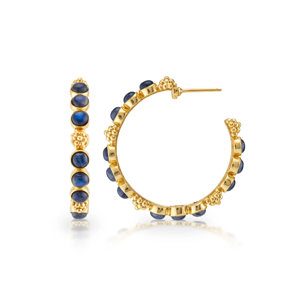 Gem Medium Hoop Earrings - Blue Labradorite