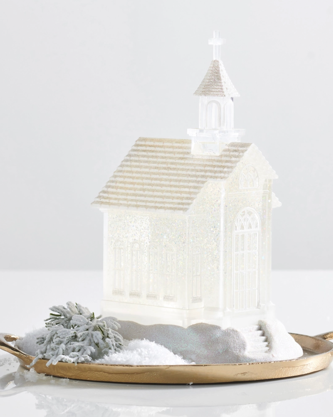 10.5" Lighted Swirling Glitter Water Church