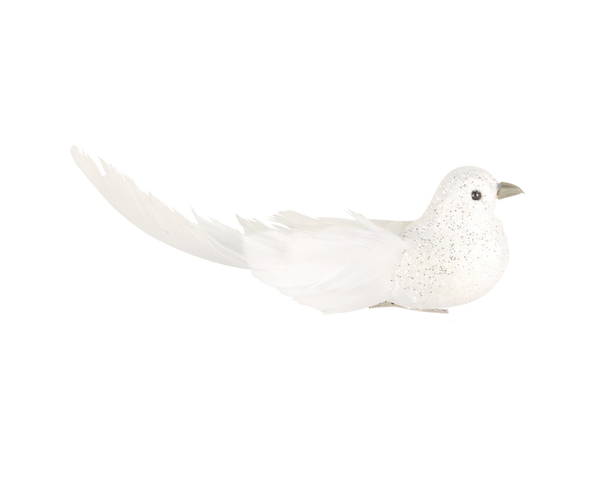 7.5" White Glitter Bird Clip-On Ornament