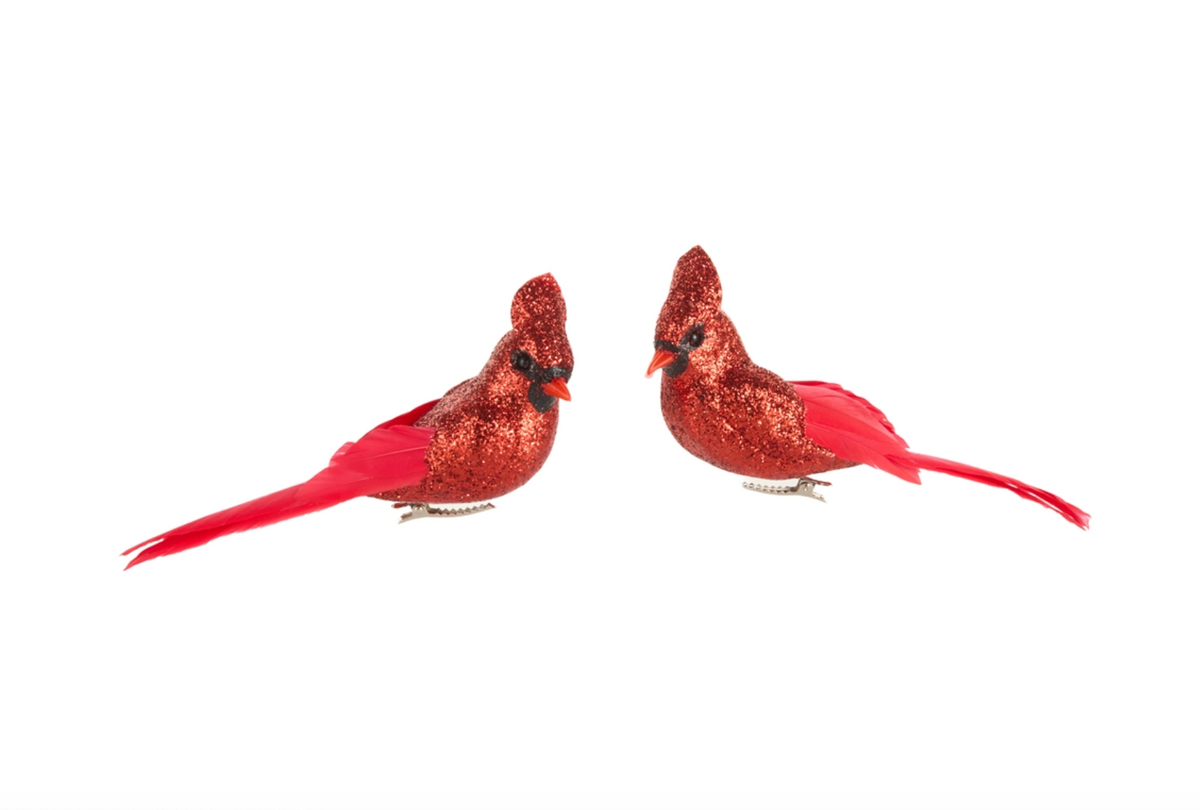5.5" Red Glittered Cardinal Clip-On Ornament