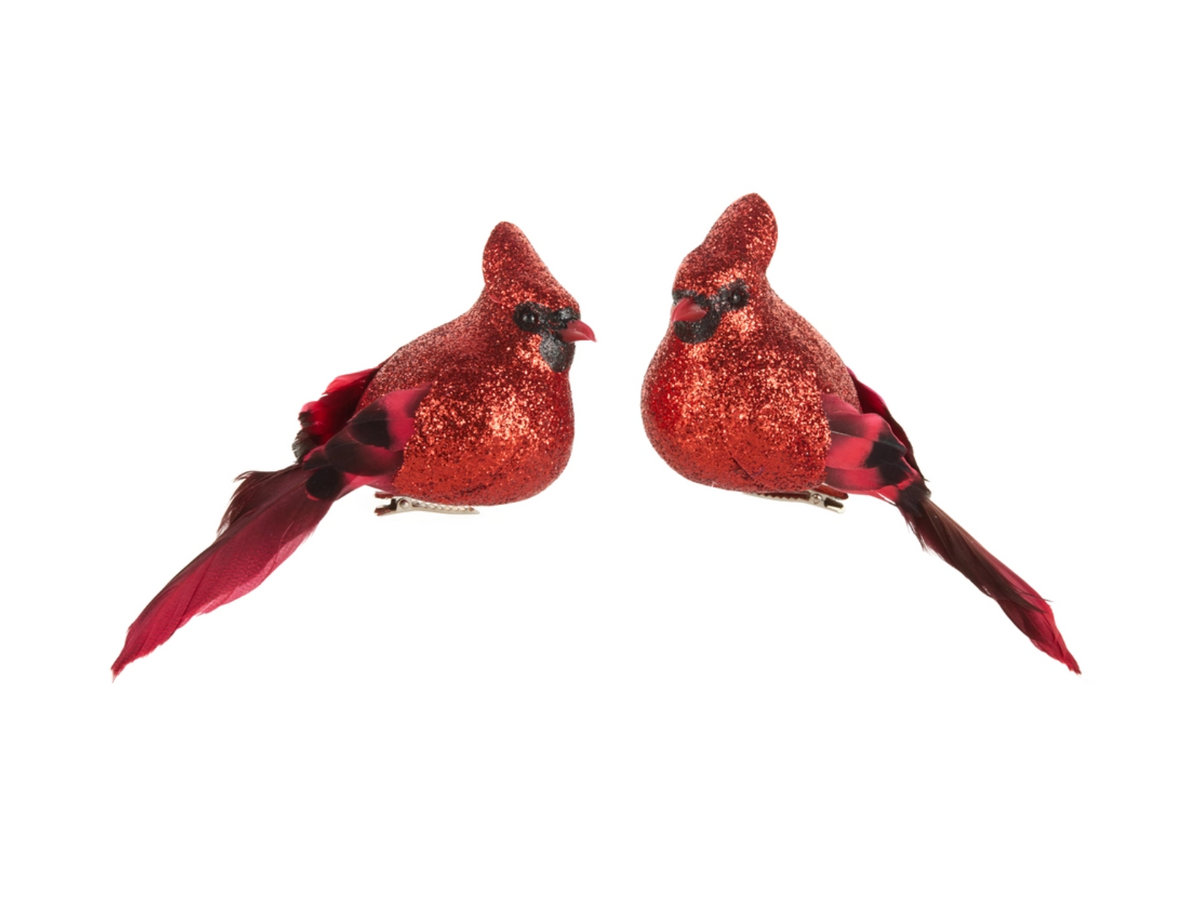 5.5" Red Glittered Cardinal Clip-On Ornament