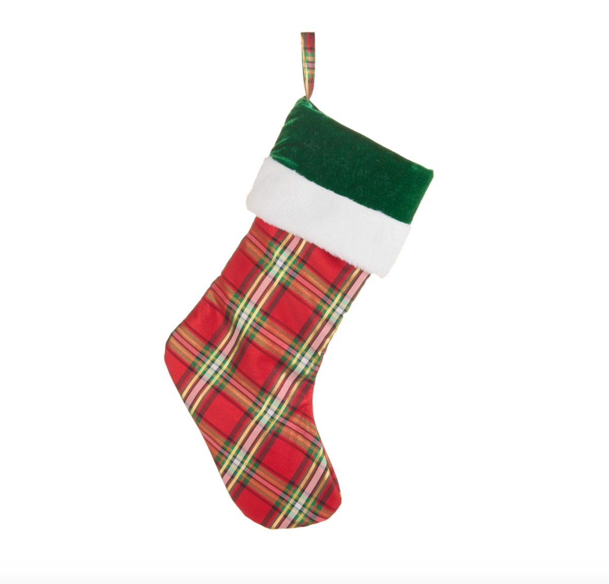 Plaid Velvet and Fur Cuff Stocking