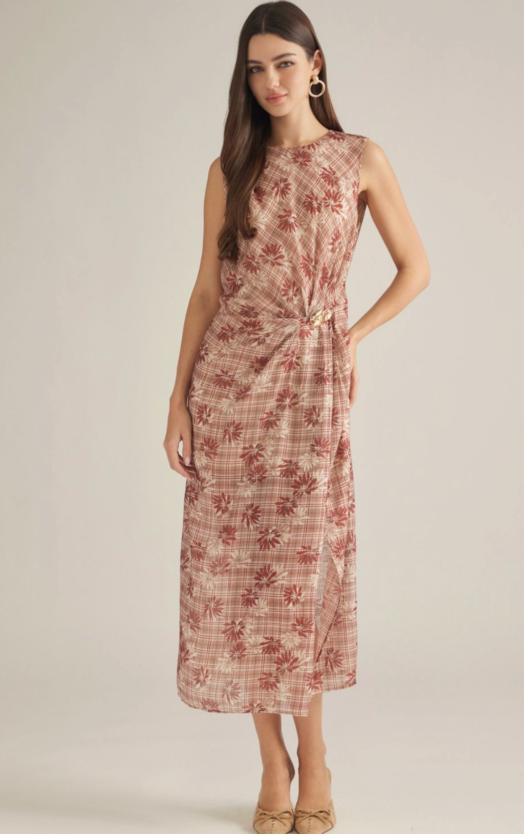 Fiona Fall Floral Plaid Midi Dress