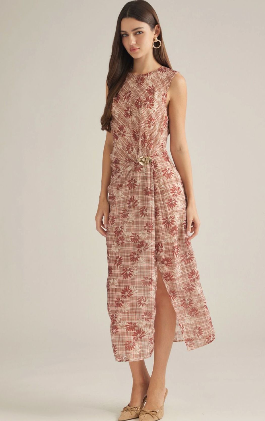 Fiona Fall Floral Plaid Midi Dress