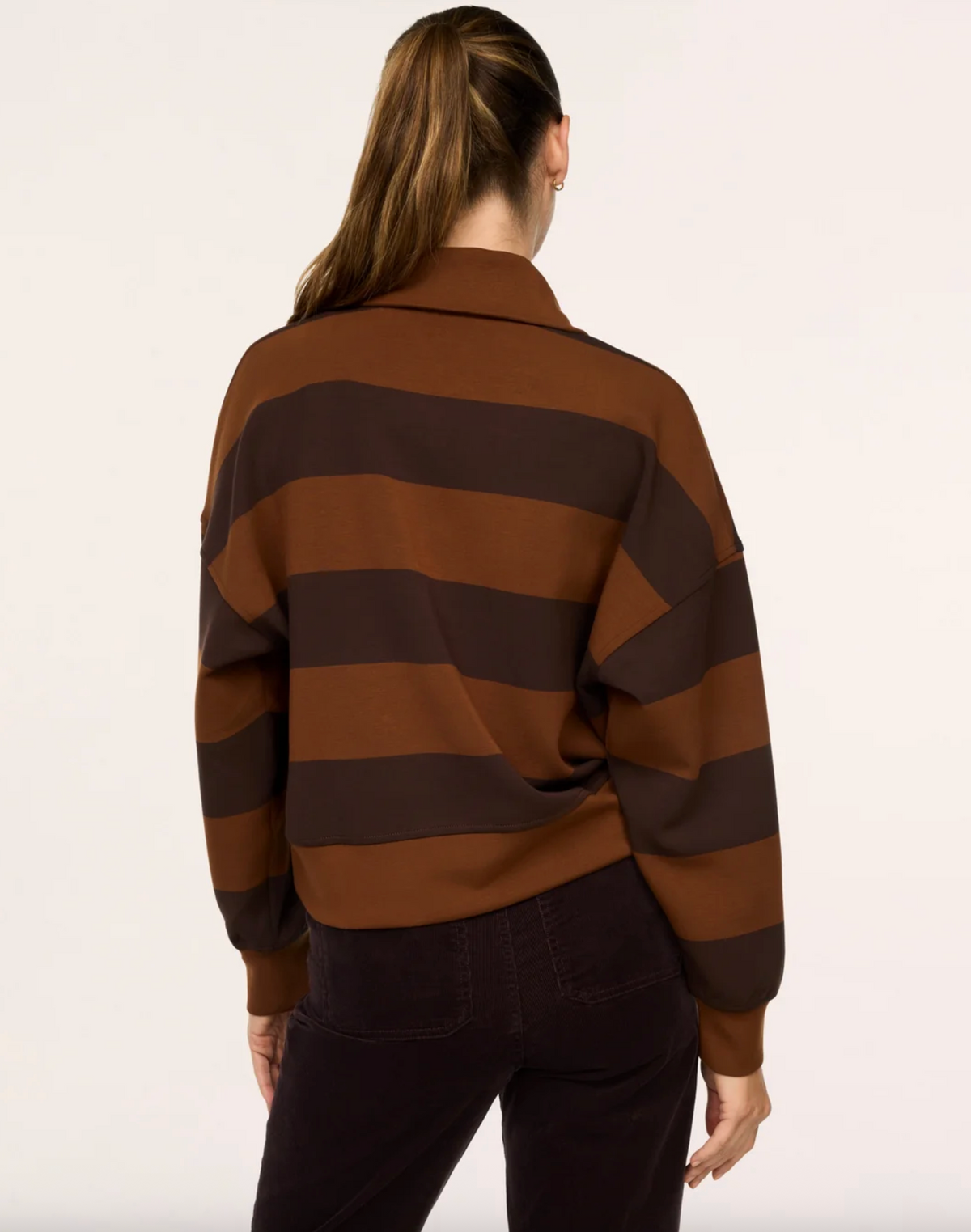 SPANX AirEssentials Rugby Collared Pullover - Block Stripe SM Brown