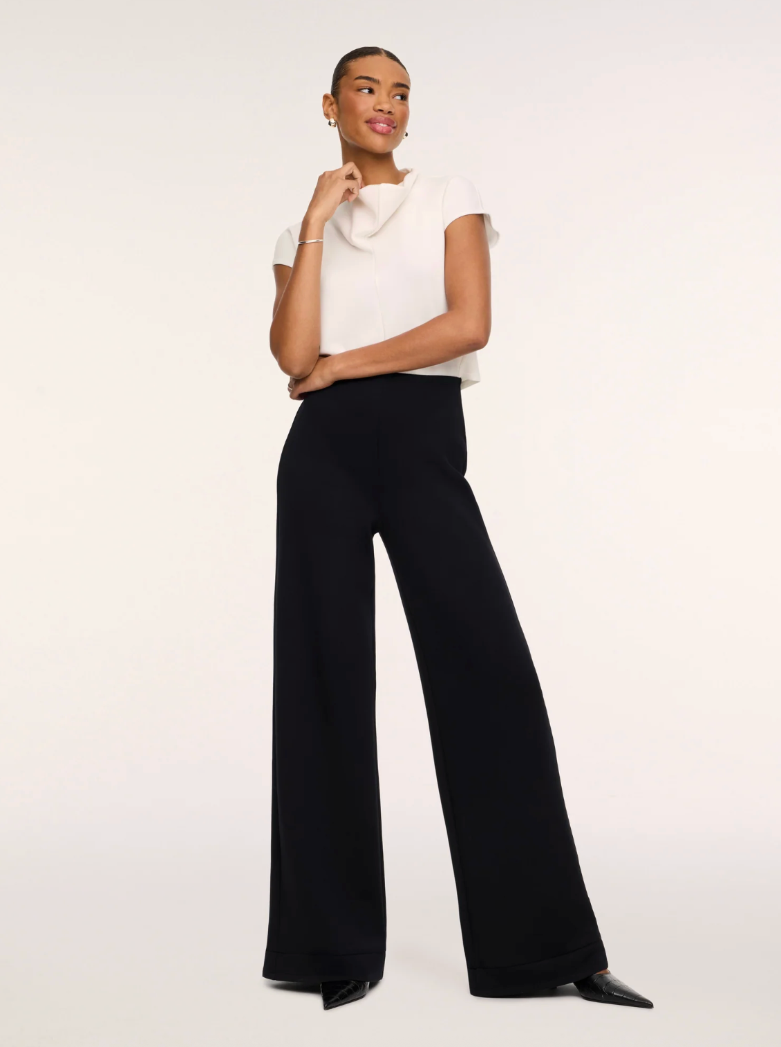 SPANX AirEssentials Draped Cowl Neck Jumpsuit - Ivory/Black