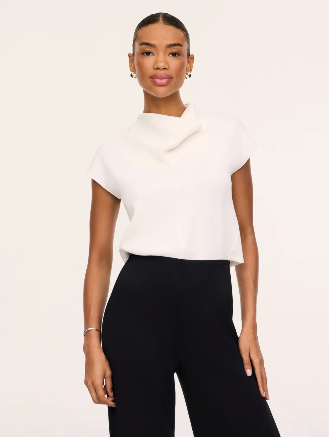 SPANX AirEssentials Draped Cowl Neck Jumpsuit - Ivory/Black