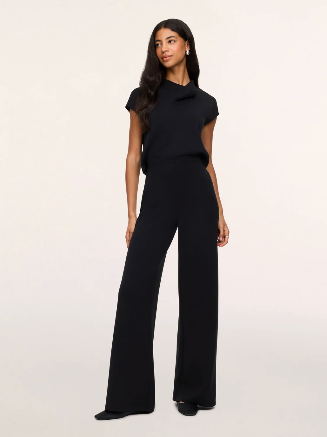 SPANX AirEssentials Draped Cowl Neck Jumpsuit - Very Black