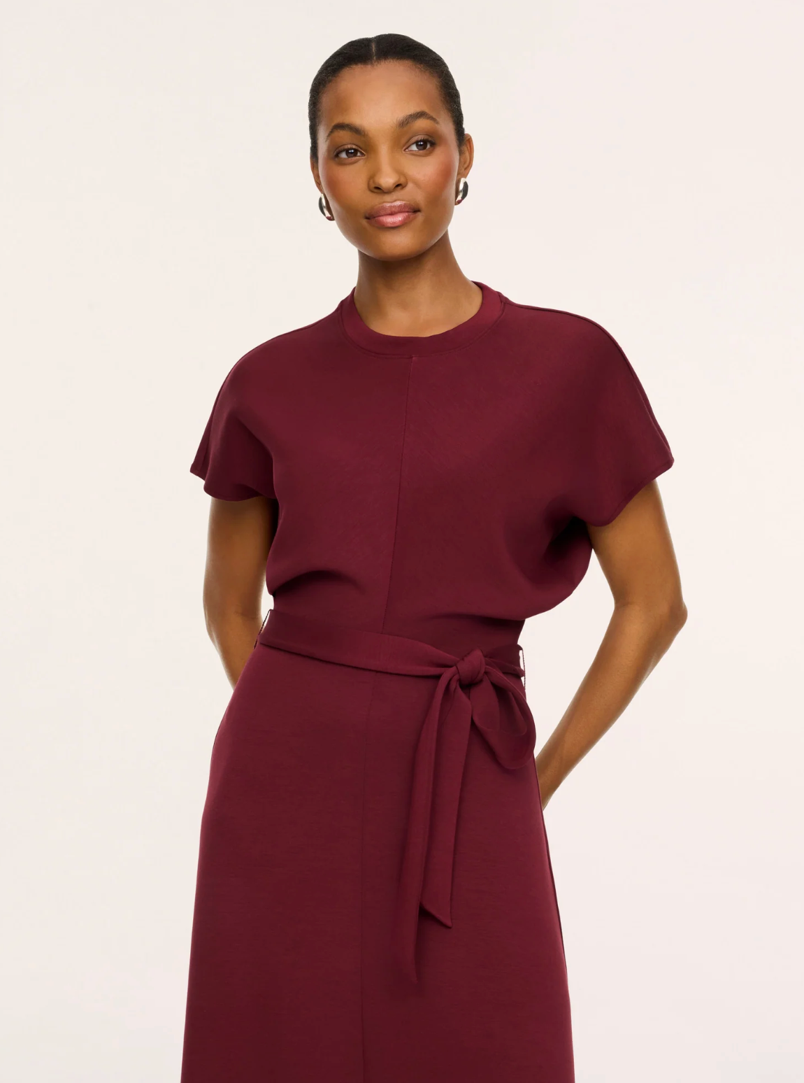 SPANX AirEssentials Draped Tie Waist Maxi Dress - Vino