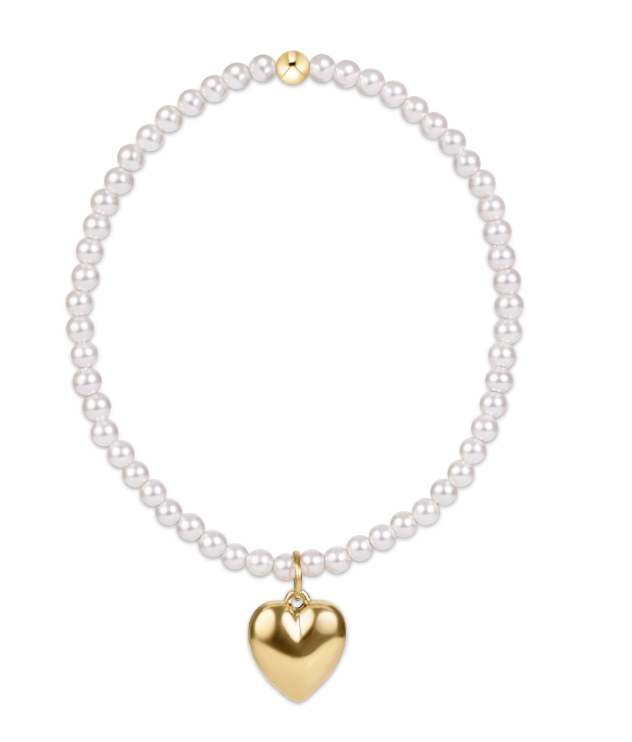 Classic Pearl 3mm Bracelet- Love Plush Gold Charm