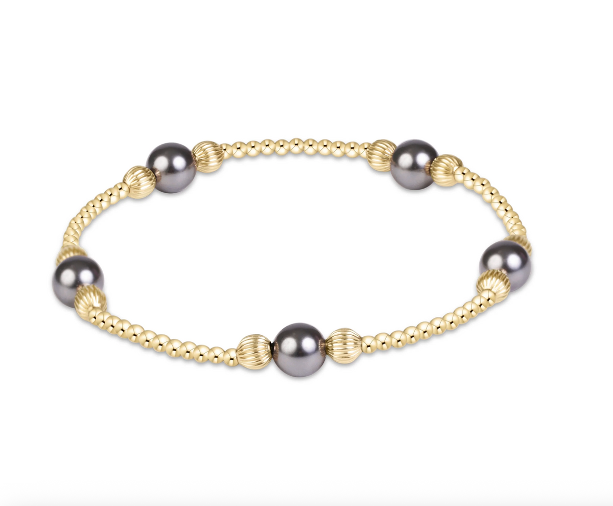 E Newton Purpose Pearl Dark Grey 6mm Dignity Gold Bracelet