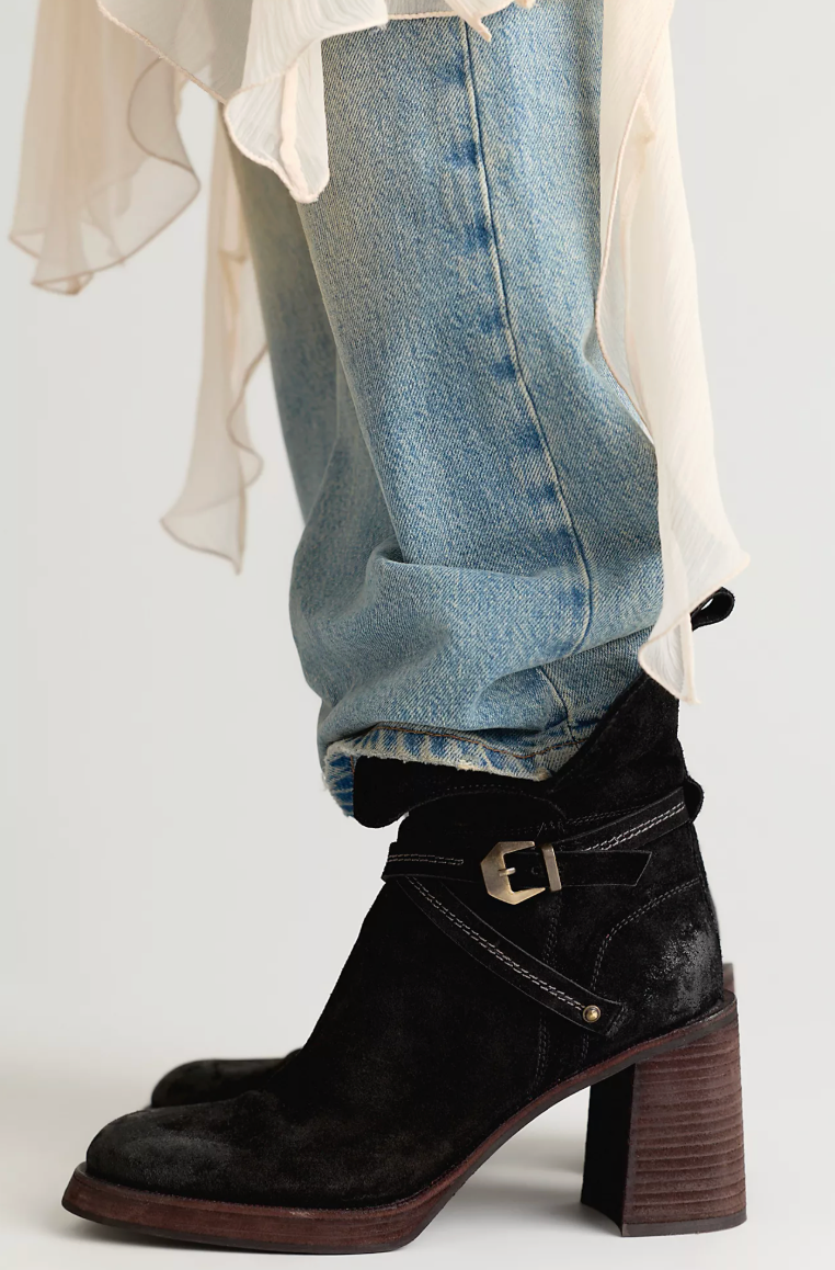 Free People Landry Platform Boot - Black Oiled Suede