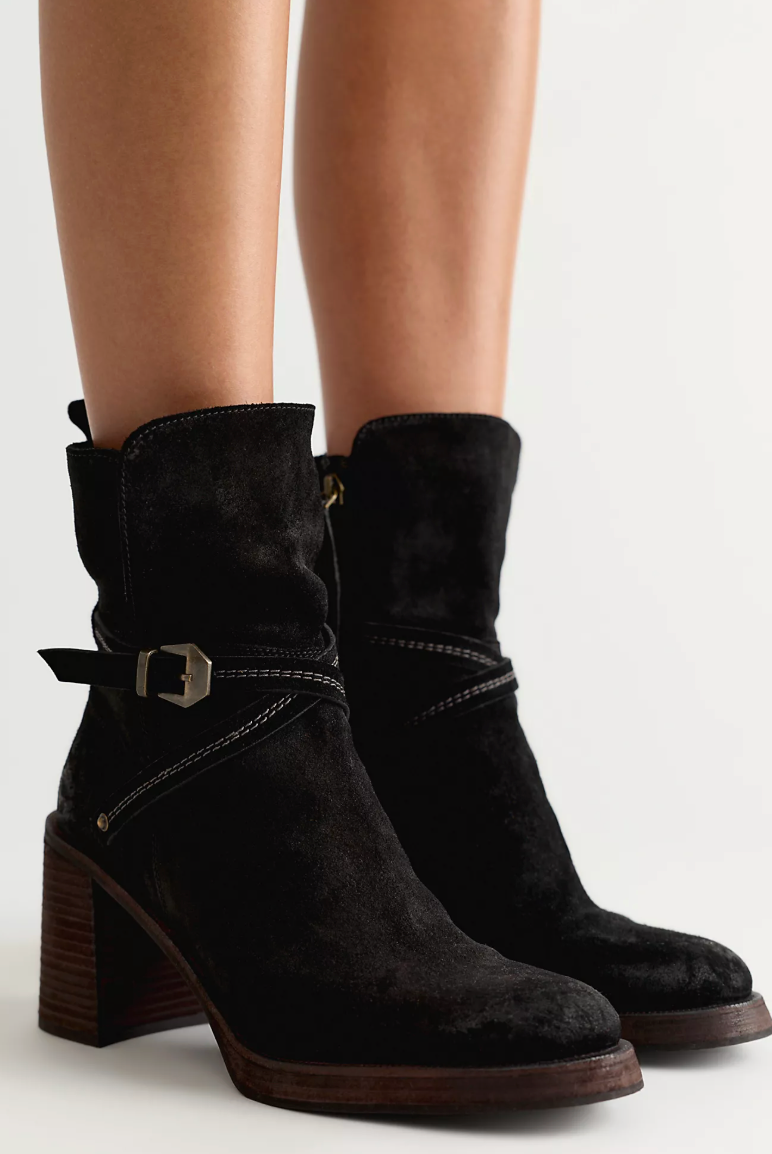 Free People Landry Platform Boot - Black Oiled Suede