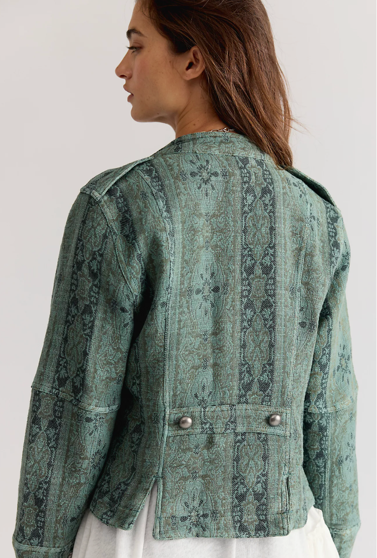 Free People Lotty Jacquard Band Jacket - Steel Sea