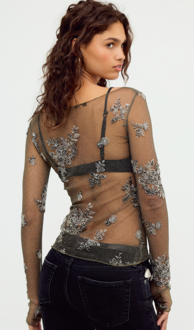 Talk To Me Embellished LS - Gunmetal