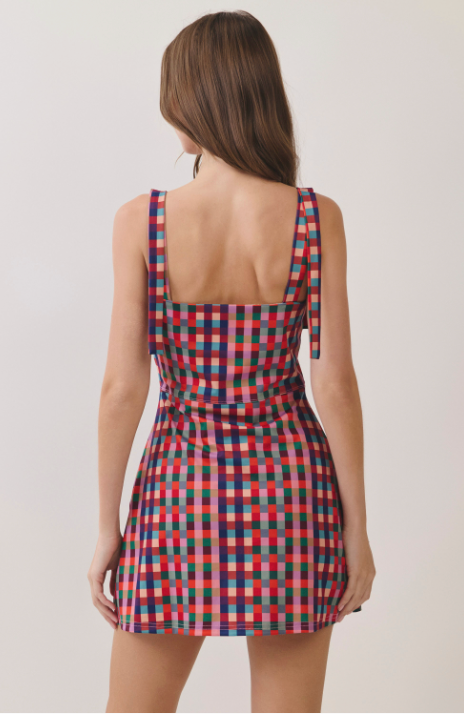 Multi Check Strap Detail Mini Dress