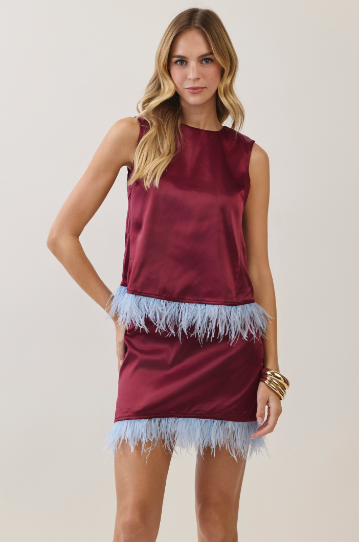 Jennifer Burgundy Top & Skirt Set