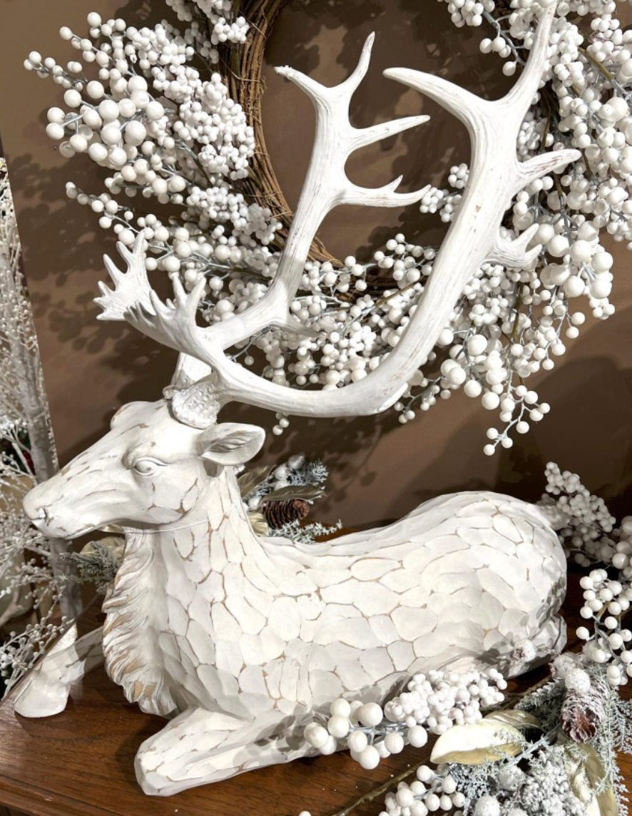Large Carved White Deer