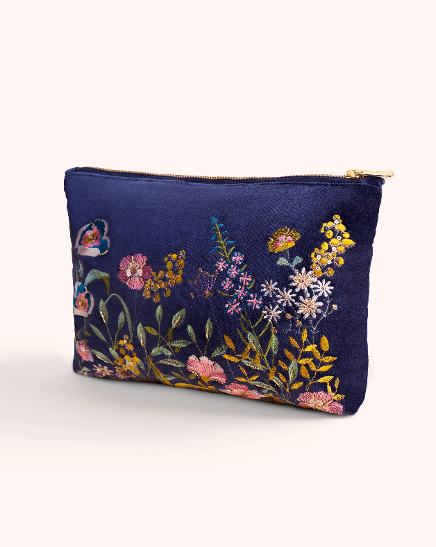 Navy Floral Hedgerow Zip Pouch
