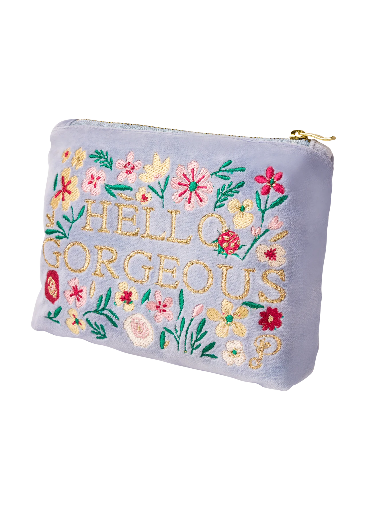 Hello Gorgeous Velvet Embroidered Pouch