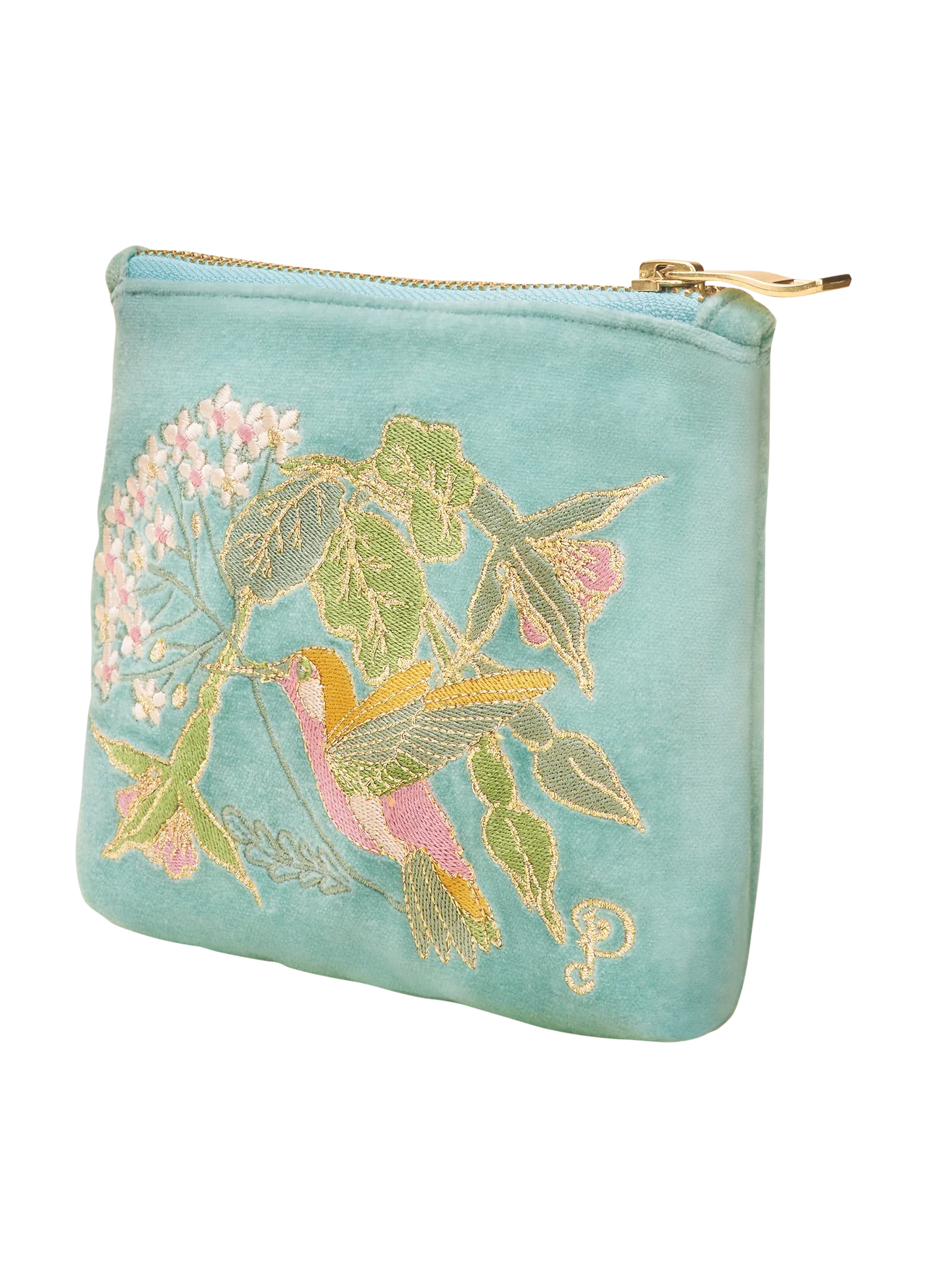 Hummingbird Velvet Embroidered Mini Pouch