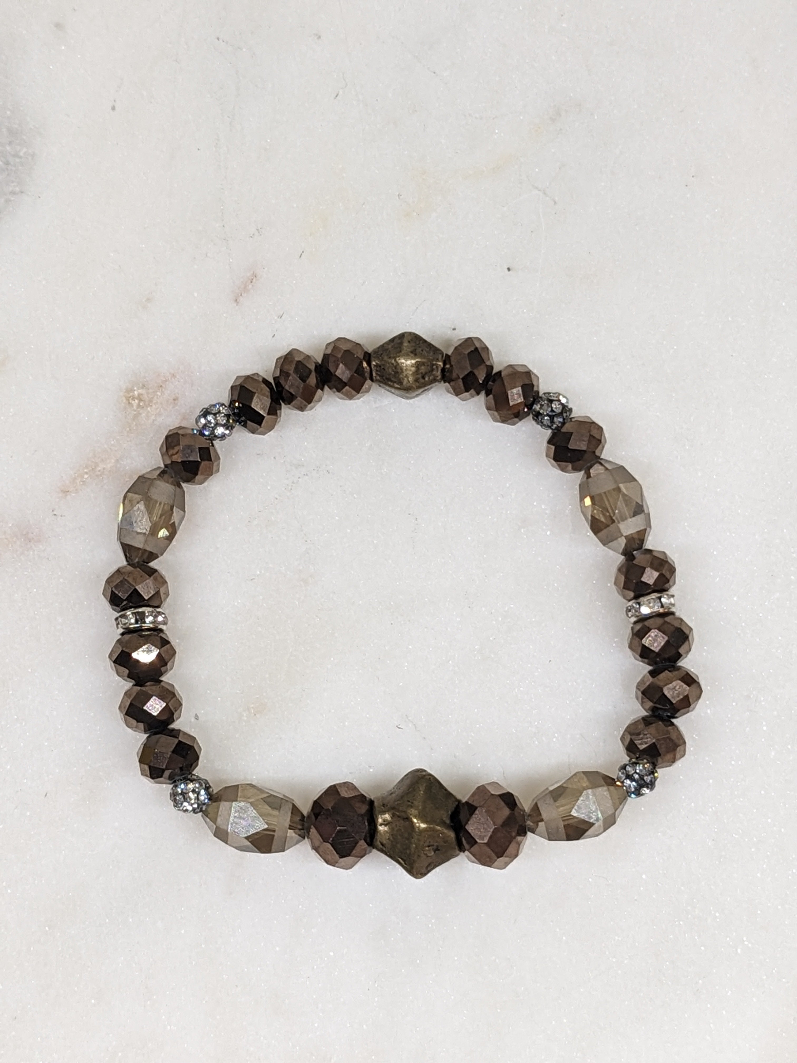 Bronze Faceted Austrian Crystal Stretch Bracelet