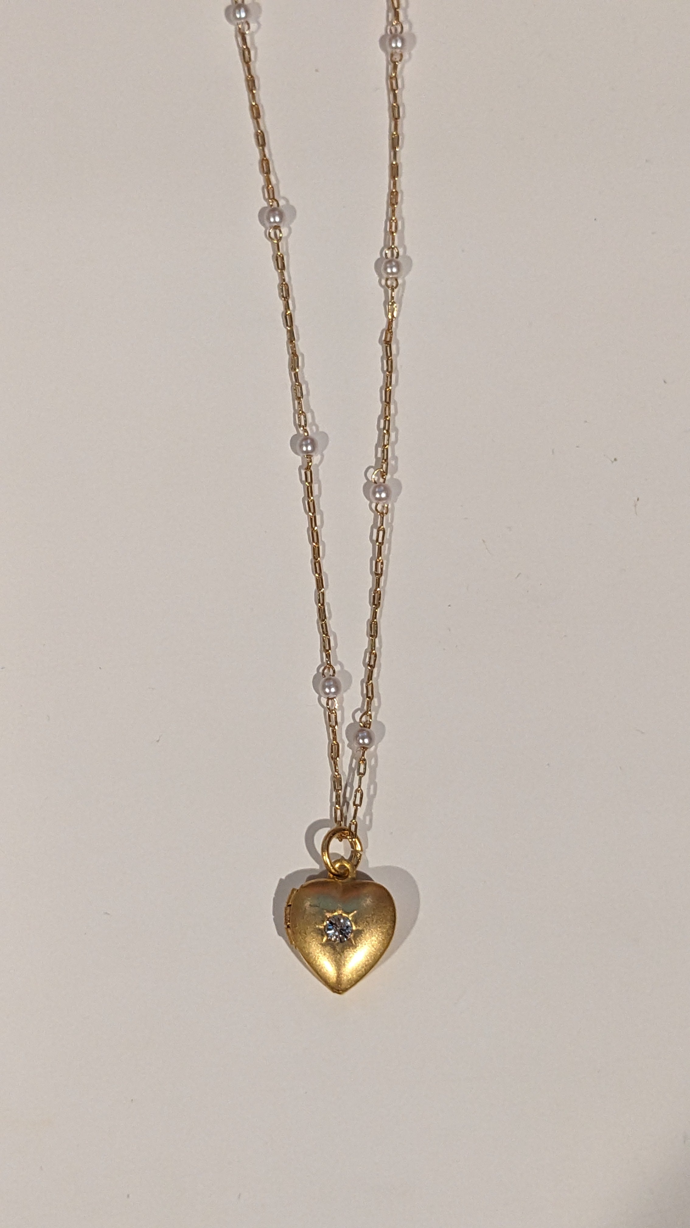 Rhinestone & Pearl Heart Locket