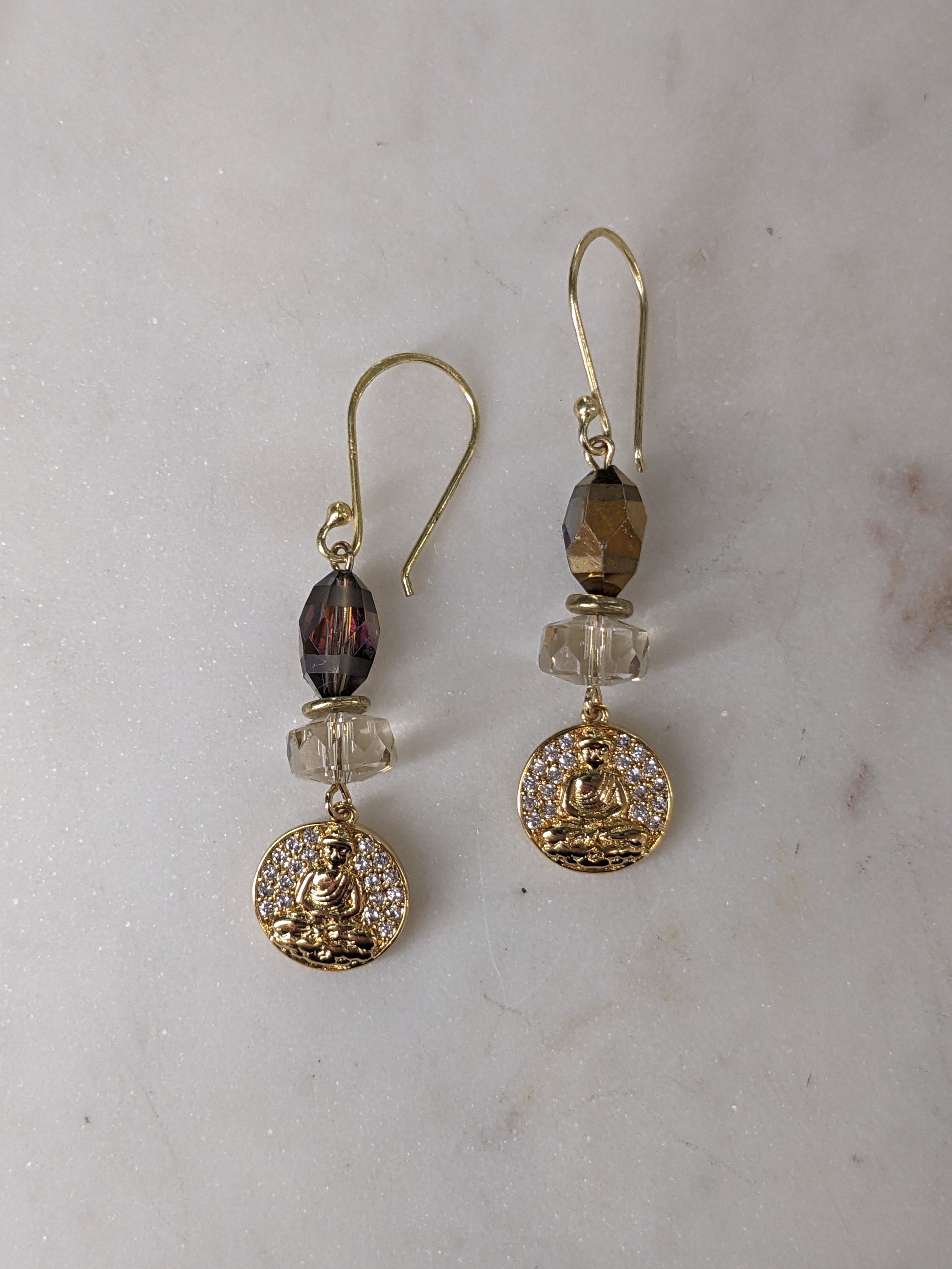 Buddha Pave & Crystal Drop Earrings